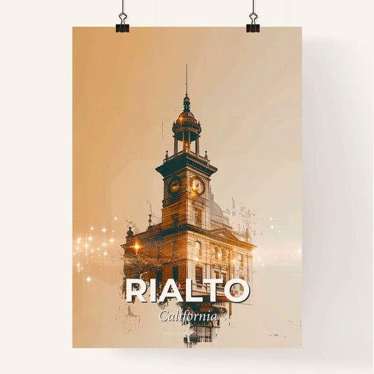 Rialto City Skyline Composite Art, Beige, Sparkles Poster