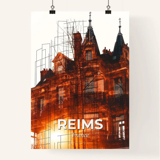 Reims Skyline Double Exposure Silhouette Art on Beige Poster