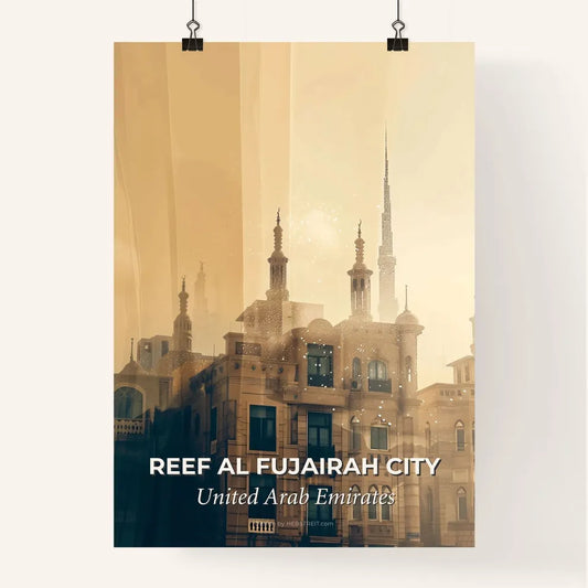 Reef Al Fujairah City Double Exposure Skyline Poster Poster