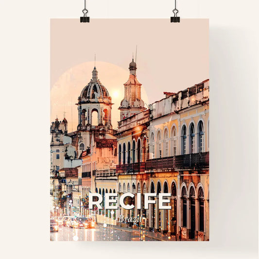 Recife Skyline Art: Local Icons on Beige Poster