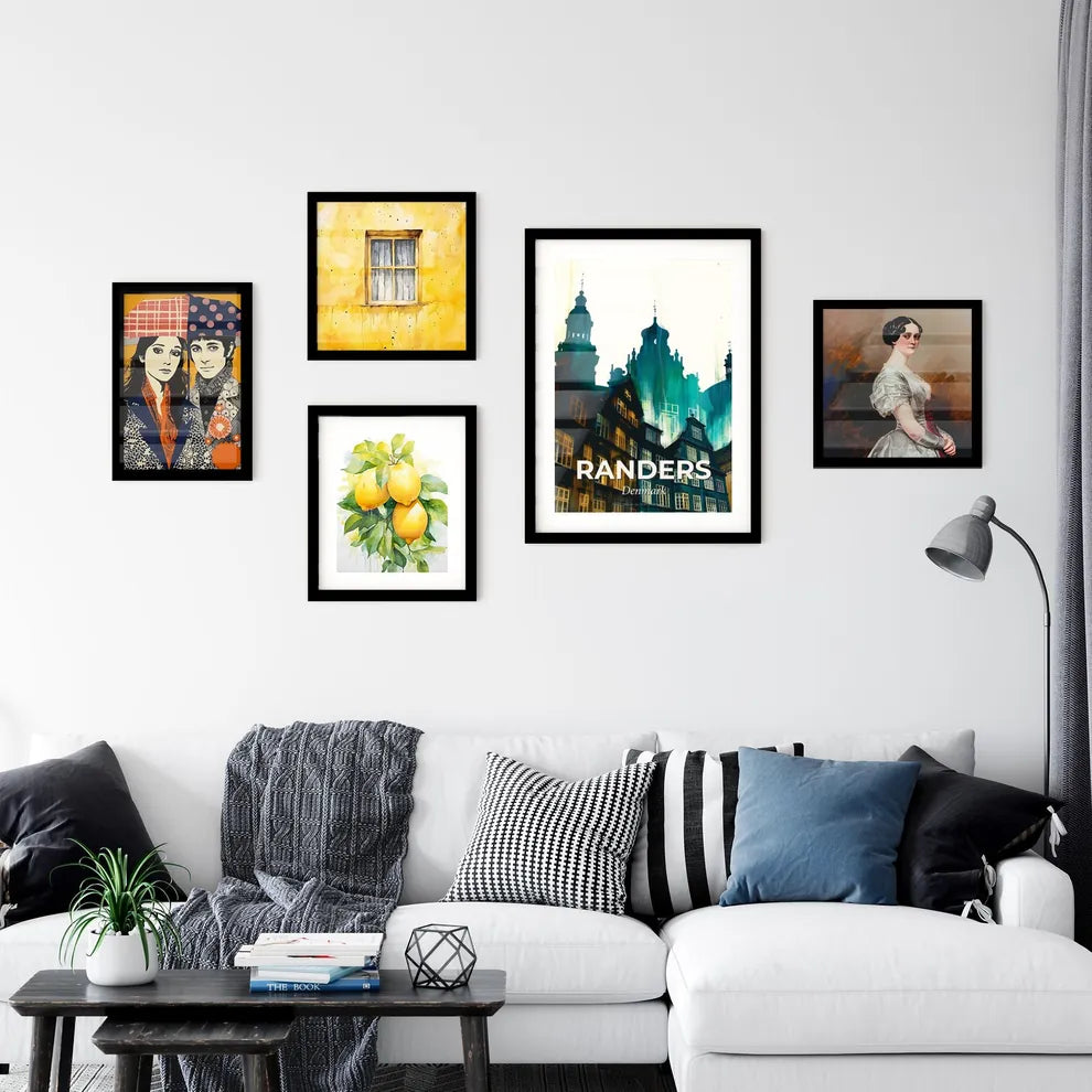 Randers Skyline Icon Poster Art Bright Beige Yellow Turquoise Wall Art