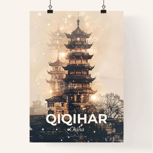Qiqihar Skyline: Unique Double Exposure Art Poster