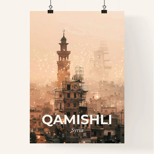 Qamishli Skyline Art | Double Exposure Architecture | Bright Beige Poster