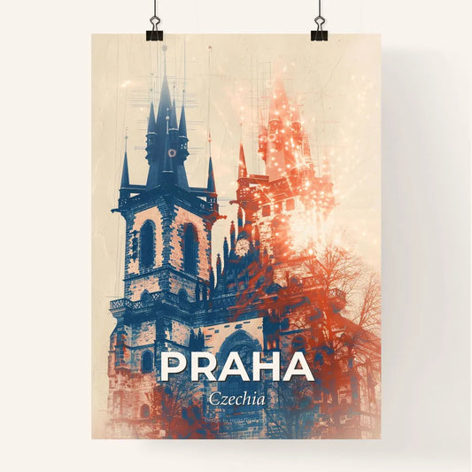 Prague Skyline Double Exposure Beige Art Poster