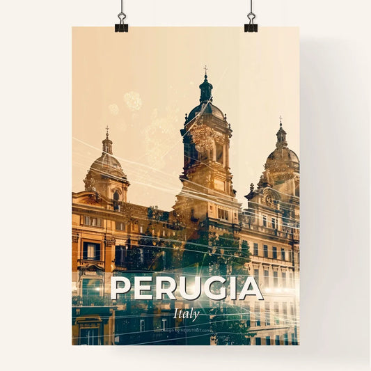 Perugia Skyline Composite Art on Beige Poster