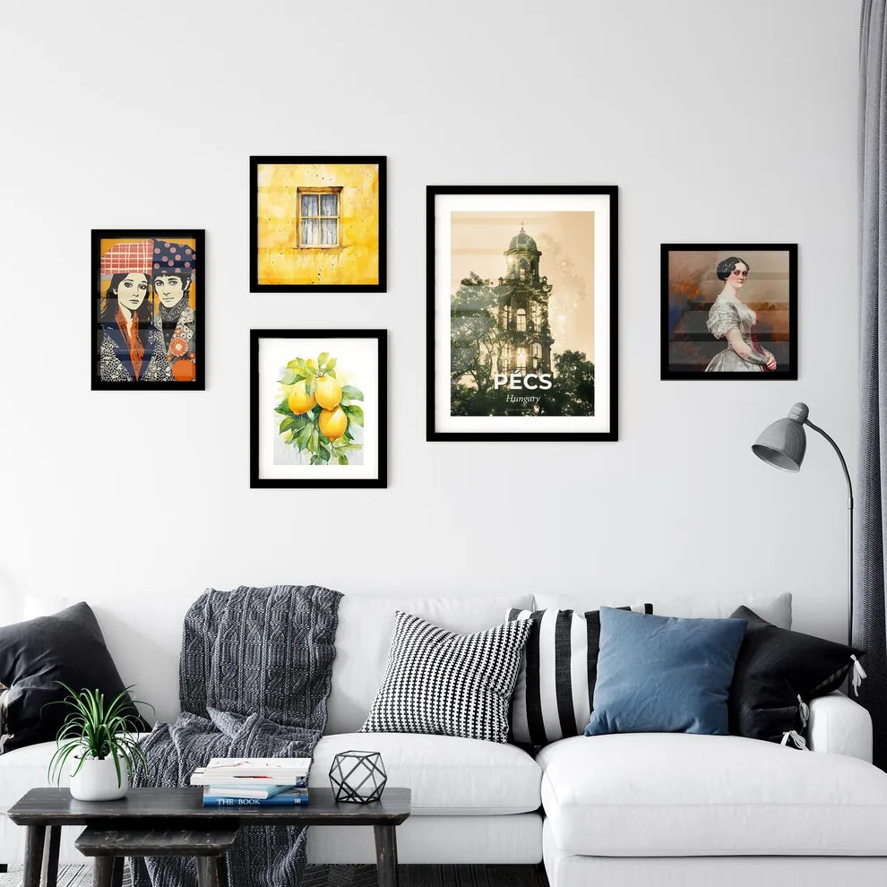 Pecs City Skyline Art Poster: Subtle Lights, Bright Beige Wall Art