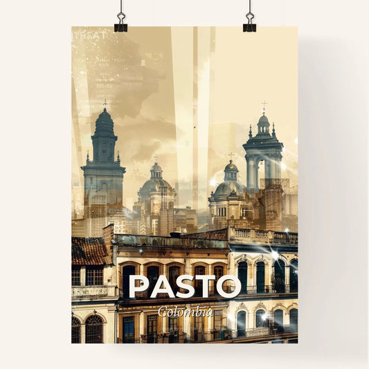 Pasto Cityscape Art: Icons in Double Exposure Poster