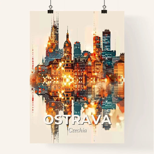 Ostrava skyline city art double exposure poster Poster