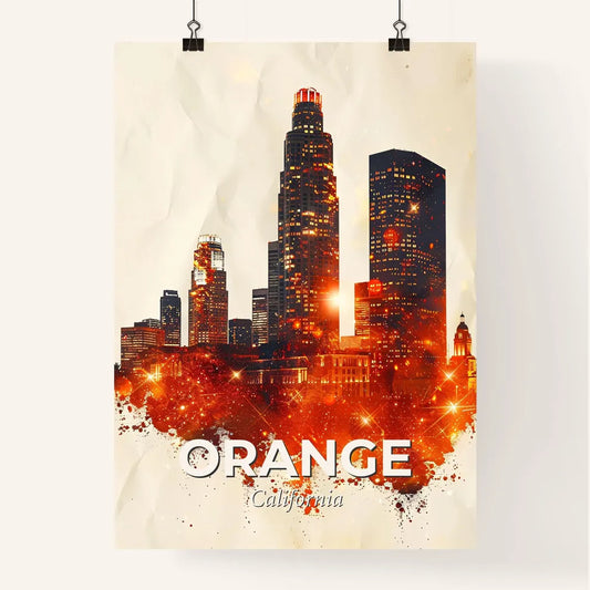 Orange City Skyline Double Exposure Composite Art Design Poster