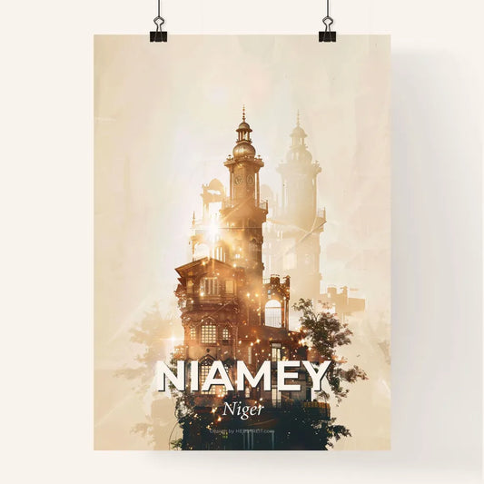 Niamey City Skyline Double Exposure Poster Poster