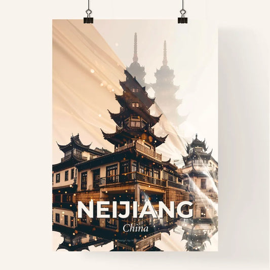 Neijiang City Skyline Double Exposure Poster Art Poster