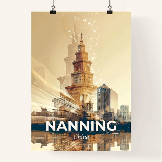 Nanning: Double Exposure Cityscape Skyline Art Poster