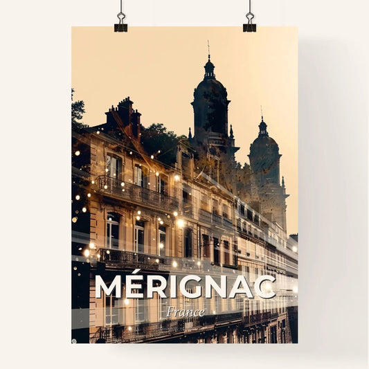 Mérignac Double Exposure Skyline in Beige and Gold Poster