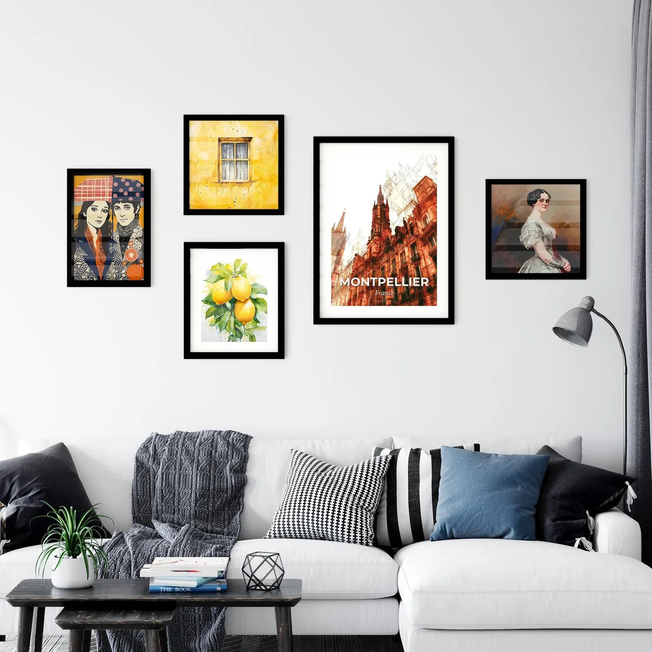 Montpellier Skyline City Lights Beige Art Poster Wall Art