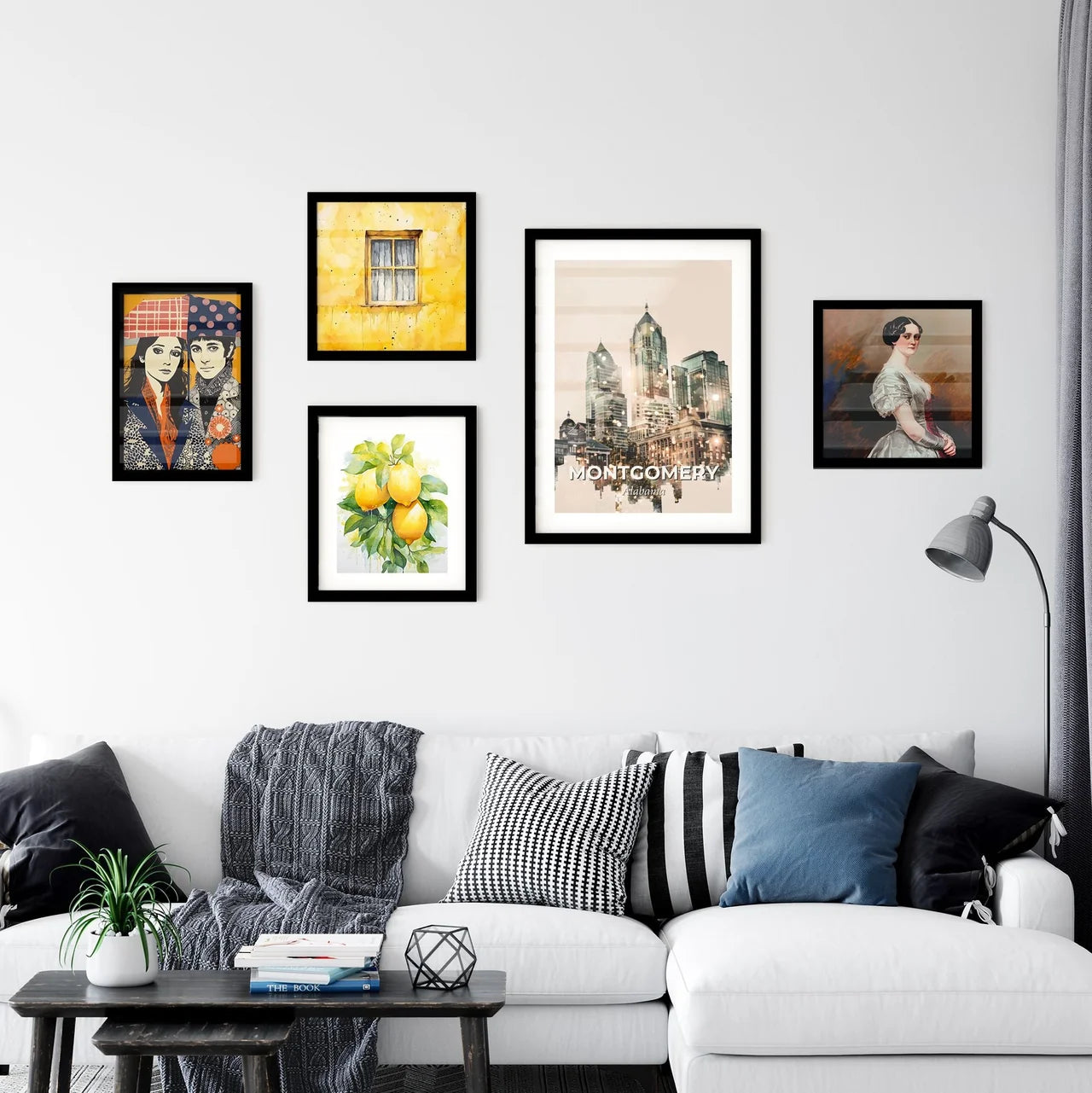 Montgomery Cityscape Art: Icons, Sparkle, Beige Wall Art