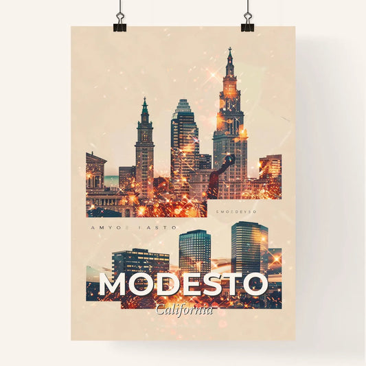 Modesto Cityscape Double Exposure Art Poster