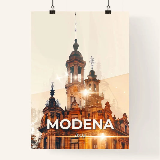 Modena Skyline Cityscape Art Print Beige Sparkles Poster
