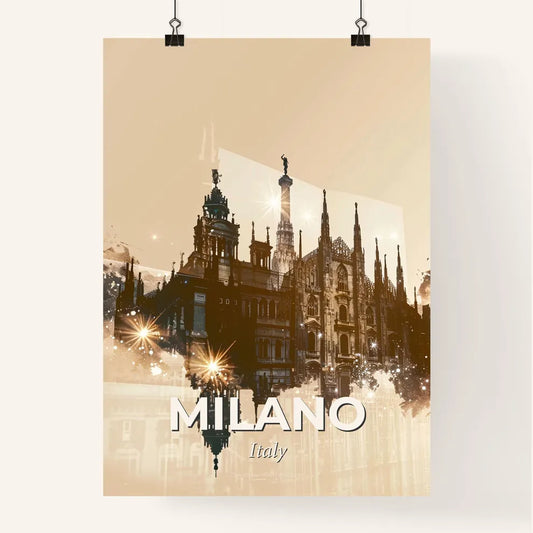 Milan City Icons in Silhouette Double Exposure Poster
