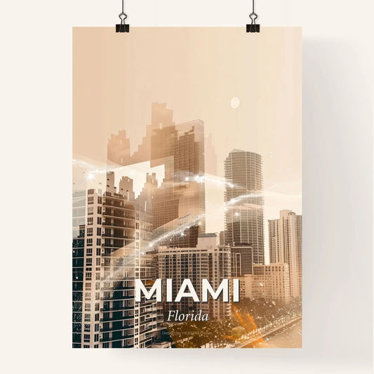 Miami Skyline Double Exposure Composite Art Poster