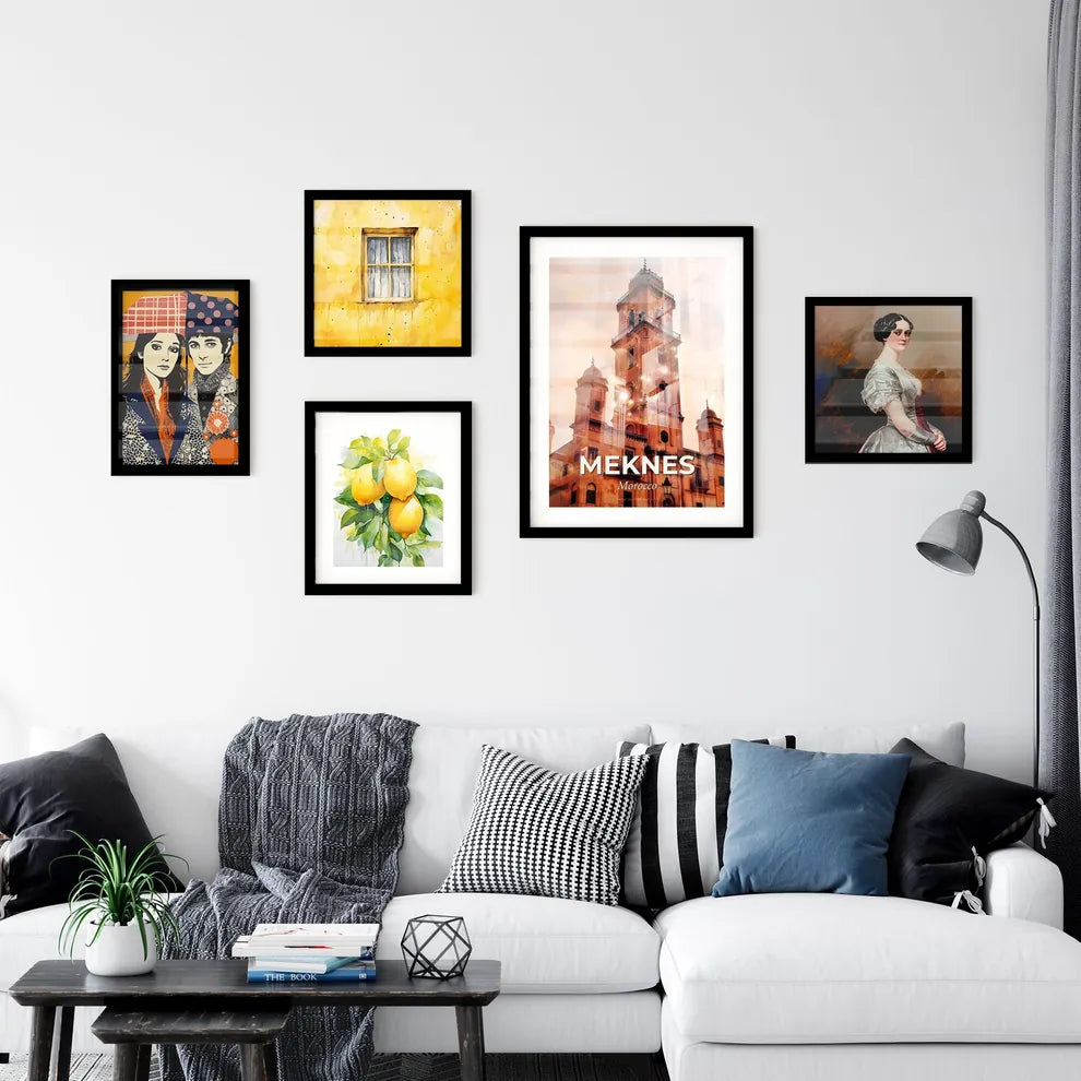 Meknes Skyline Art Poster with Moroccan Architecture Icons Wall Art