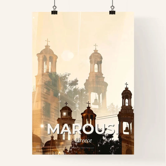 Marousi Greece Skyline Cityscape Double Exposure Silhouette Poster