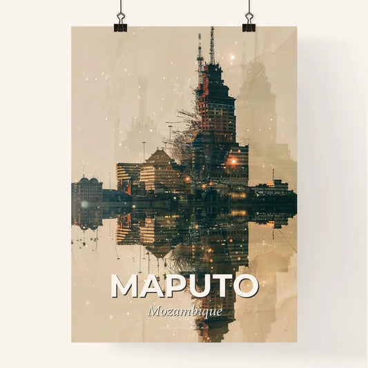 Maputo Skyline Double Exposure Composite Art Poster
