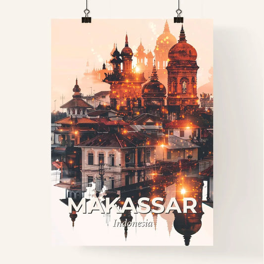 Makassar Skyline Double Exposure Beige Poster Art Poster