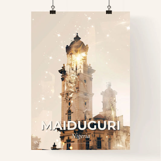 Maiduguri Skyline Night Sparkles Beige Poster Poster