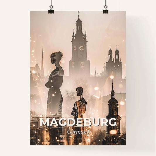 Magdeburg Skyline Double Exposure Art Print Poster
