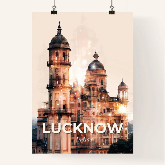 Lucknow Skyline Art: Local Icons in Beige Sparkle Poster