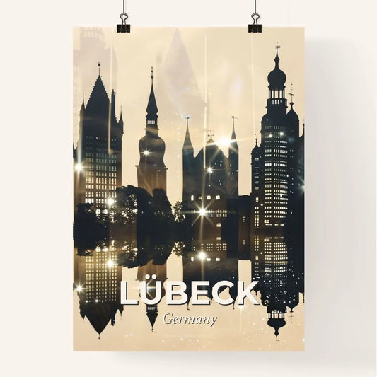 Lübeck Skyline Dreamy Beige Sparkles Poster