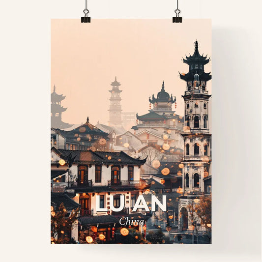 Lu An, China: Vibrant City Skyline on Beige Poster