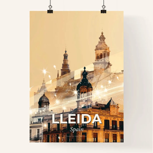 Lleida City Skyline Double Exposure Art Print Poster