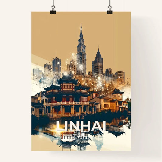 Linhai, China: Double Exposure Skyline Art Poster