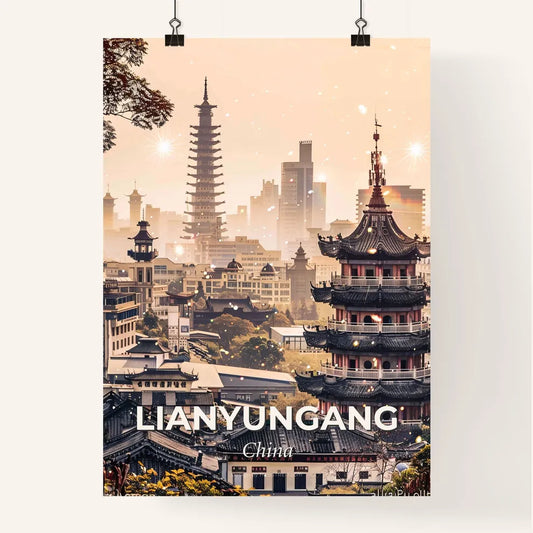 Lianyungang: City Icon Skyline Night Glow Poster