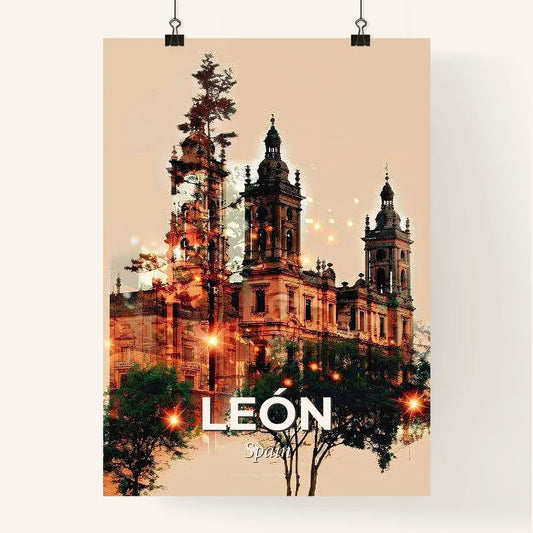 Leon City Skyline Poster Art Design Beige Background Poster