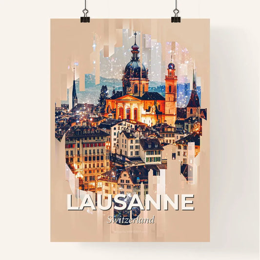 Lausanne Cityscape Skyline Composite Artwork Poster Poster
