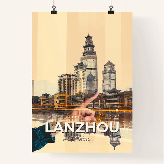 Lanzhou Cityscape Icons Double Exposure Beige Art Poster