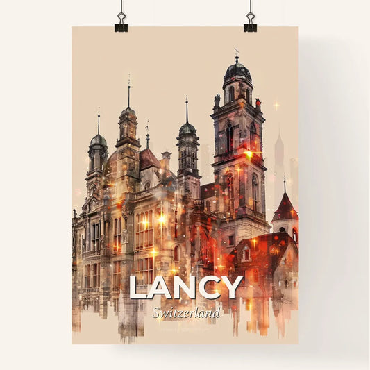 Lancy Panorama: City Icons in Vibrant Double Exposure Poster
