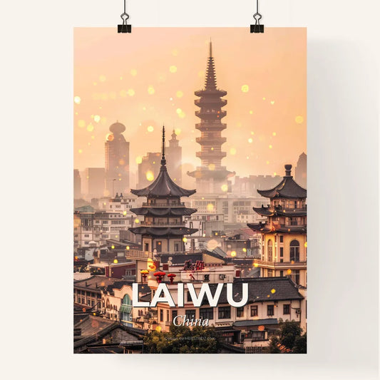 Laiwu, China: City Icon Art Deco Skyline Poster