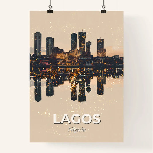 Lagos Skyline in Vibrant Beige & Sparkle Poster