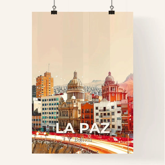 La Paz Panorama Cityscape Artwork on Beige Paper Poster