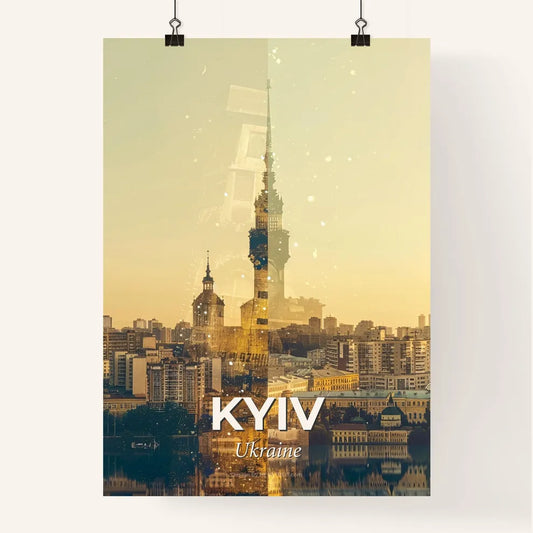 Kyiv Skyline Composite Art: Local Icons on Beige Poster