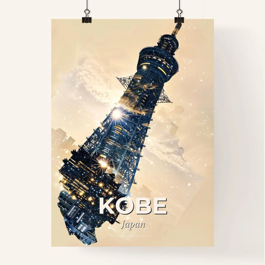 Kobe Skyline Composite Art Bright Beige Sparkles Poster