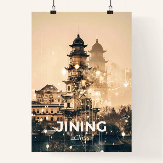 Jining City Skyline Double Exposure Glow Poster Poster