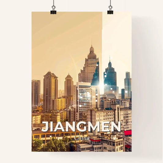 Jiangmen Skyline: Local Icons in Vibrant Beige Poster