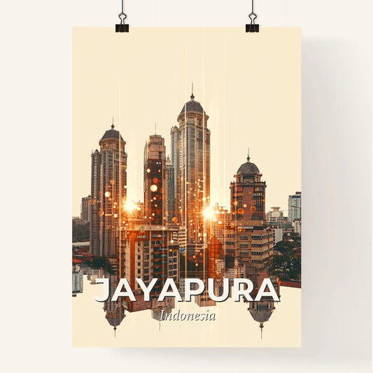Jayapura Indonesia Skyline Double Exposure Sunset Print Poster