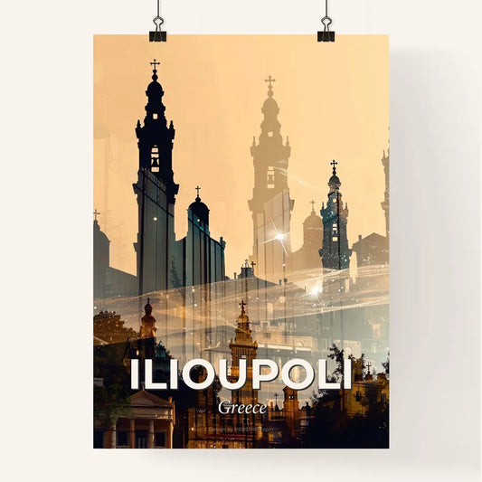 Ilioupoli, Greece: City Skyline Silhouette Art Poster Poster