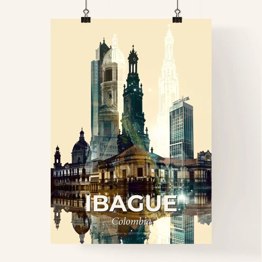 Ibague Skyline and Icons Double Exposure Art Poster