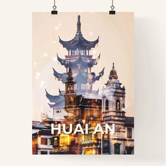 Huai an City Skyline in Double Exposure Art Poster